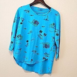 Fresh Produce Beachy Keen Catalina Top Flamingo Palm Tree Print Blue M